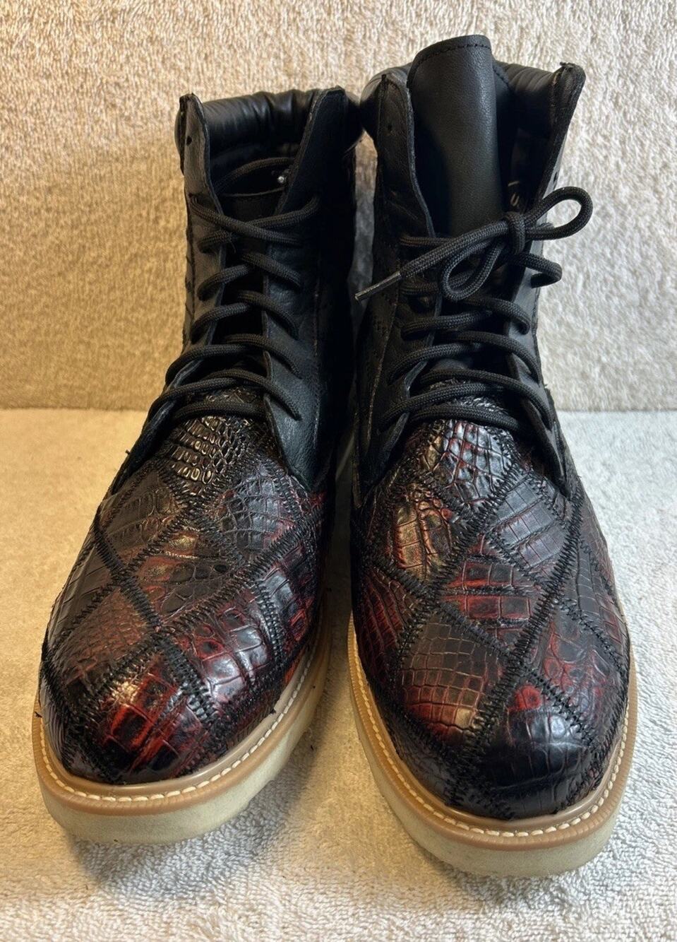 Texas Country Exotic Patchwork authentic Leather lace up boots Men Size 10